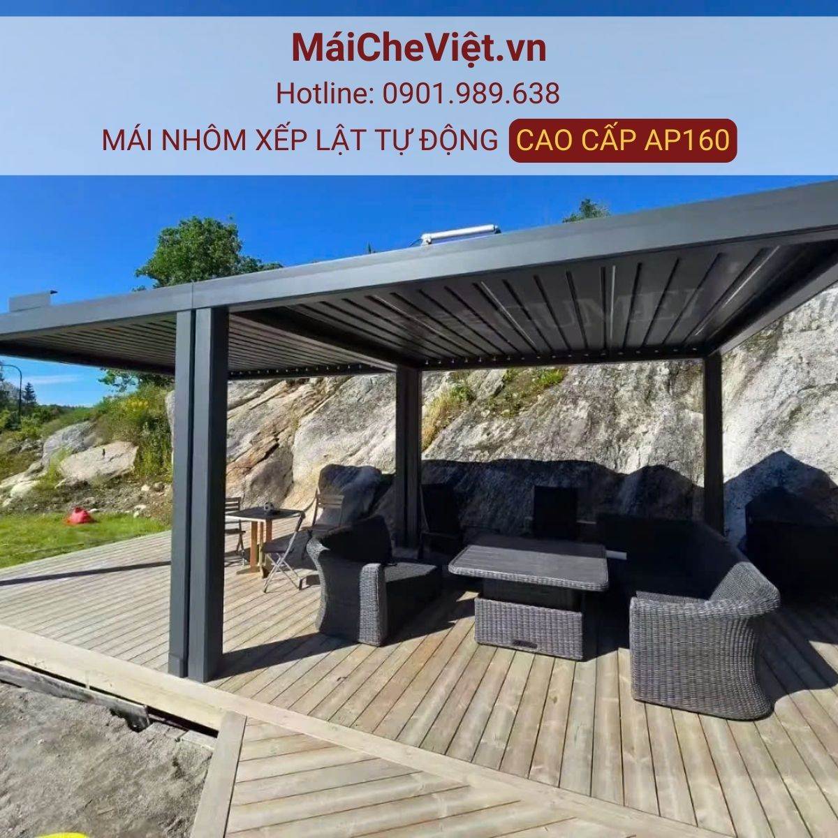 mái nhôm xếp lật tự động cao cấp ap160