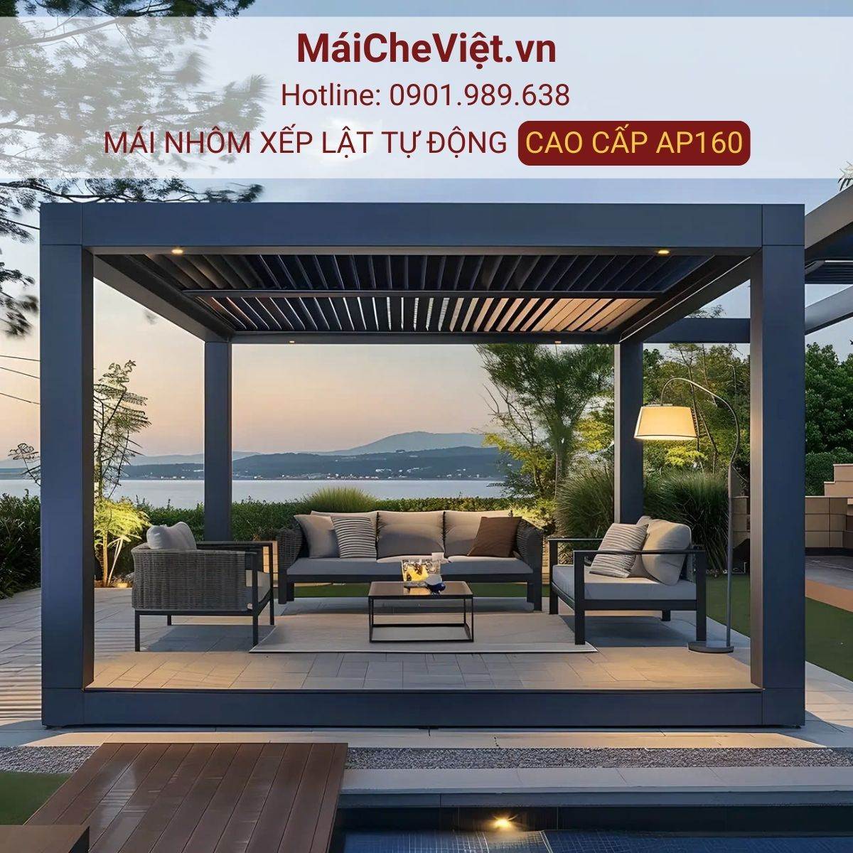 mái nhôm xếp lật tự động cao cấp ap160