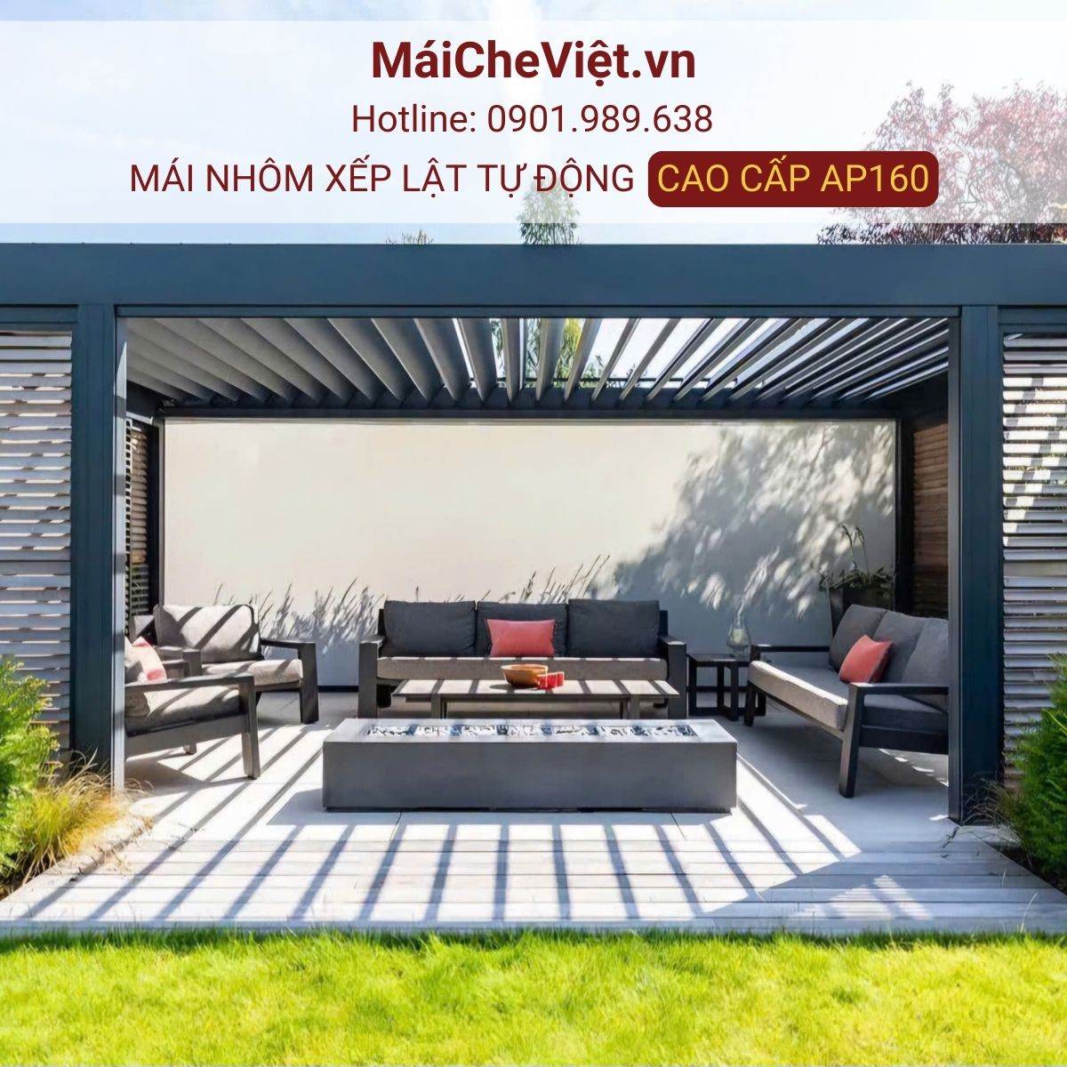 mái nhôm xếp lật tự động cao cấp ap160