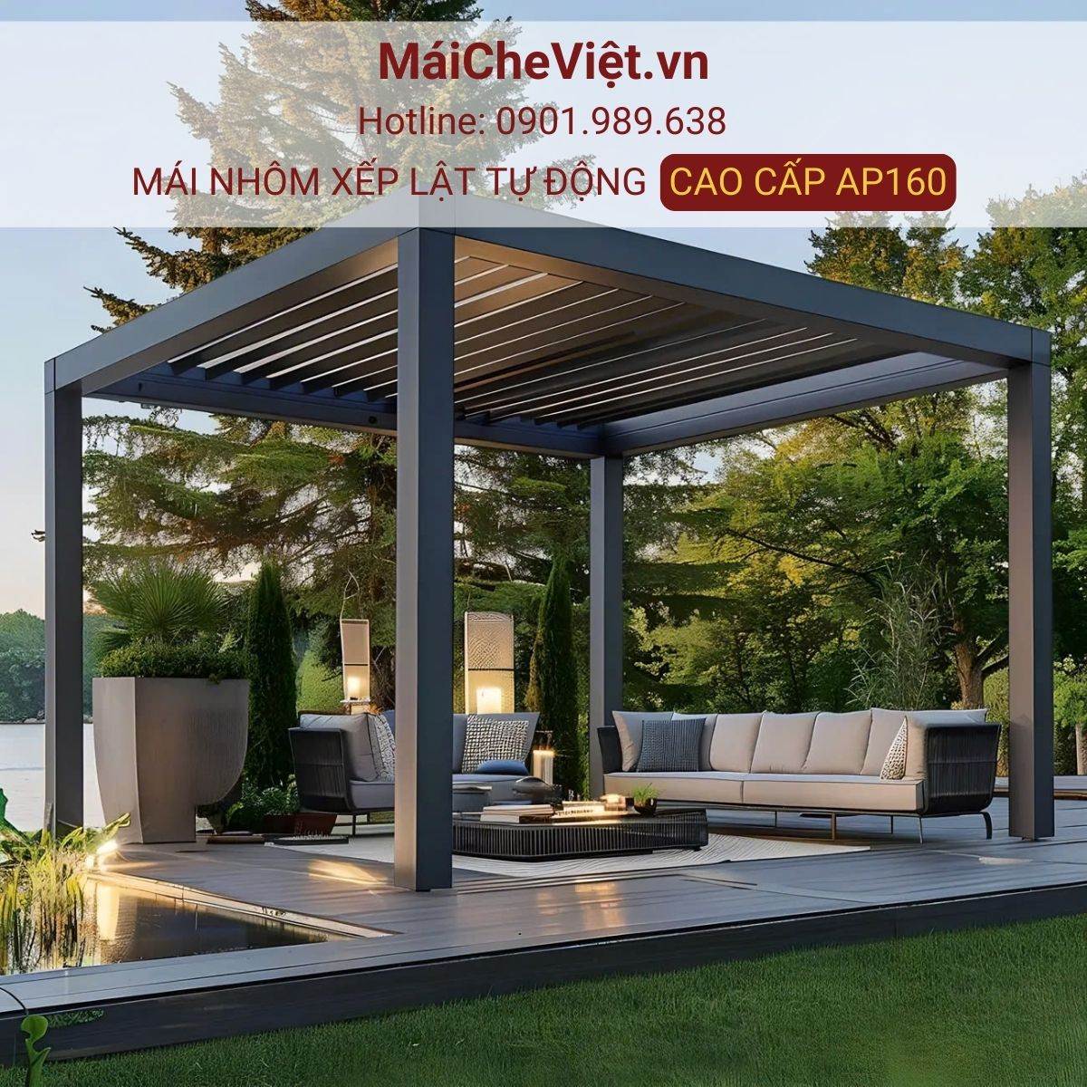 mái nhôm xếp lật tự động cao cấp ap160