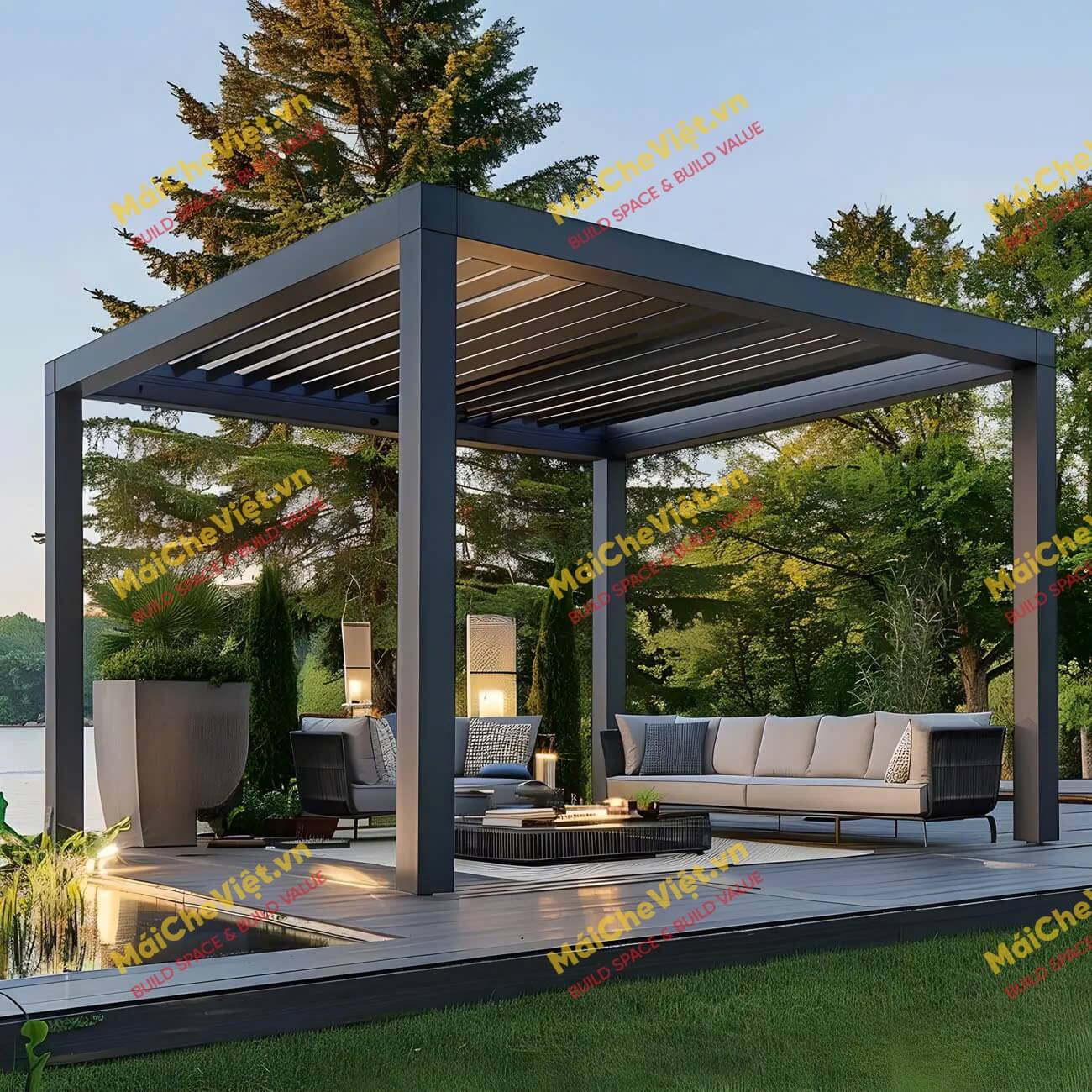 mái nhôm xếp lật cao cấp cho resort