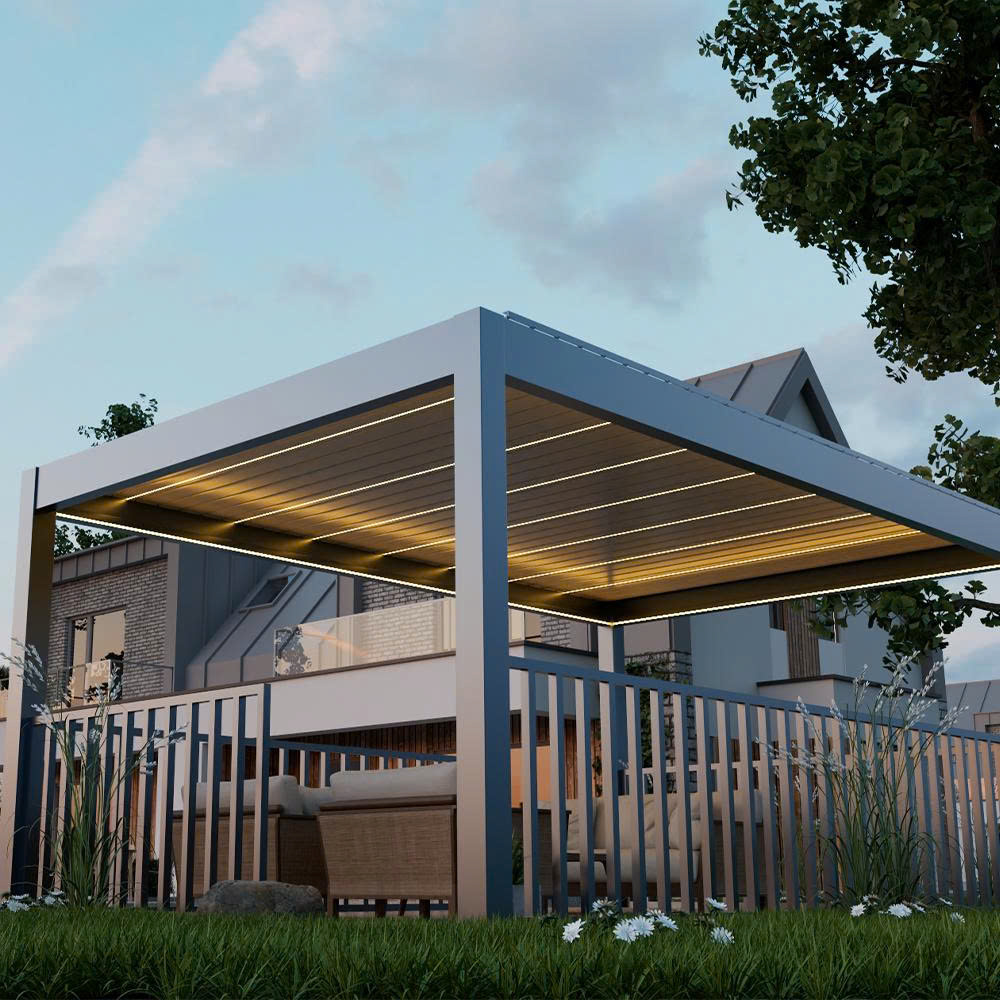 mái nhôm xếp lật tự động